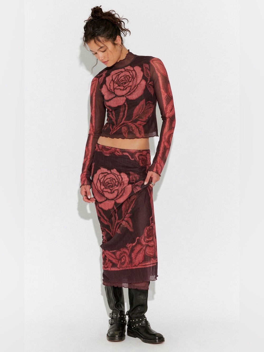 NWOT size XS Free People The Shadow Printed Midi skirt set